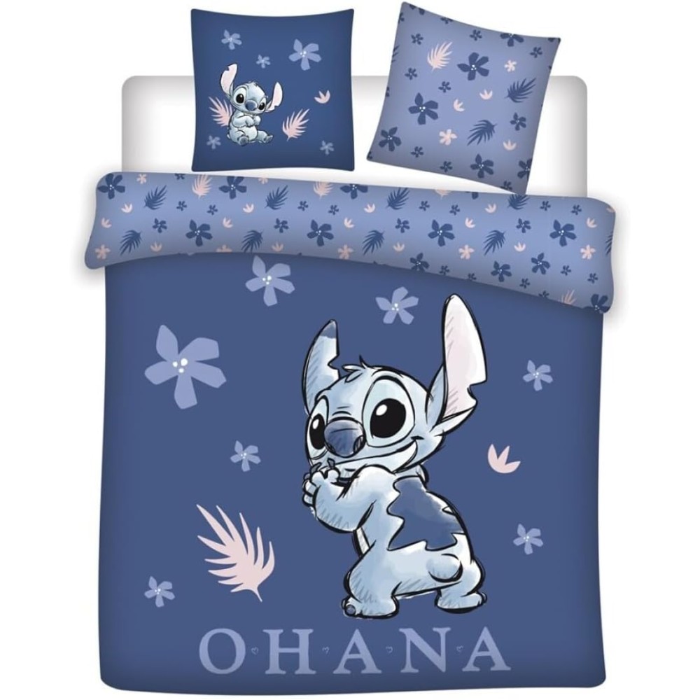 Stitch Disney Ohana Beddengoedset 240x220 + 2 Kussenslopen 65x65 100% Katoen Omkeerbaar Officiële Aymax Licentie