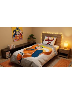 Parure de Lit Naruto Shippuden 140x200 + Taie 65x65 100% Coton Réversible Licence Officielle Aymax