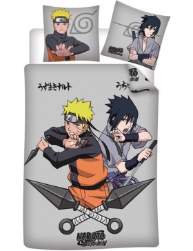 Parure de Lit Naruto Shippuden 140x200 + Taie 65x65 100% Coton Naruto Sasuke Réversible Aymax