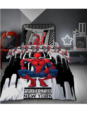 Parure de Lit Spider-Man Marvel 140x200 + Taie 65x65 Polycoton Réversible Licence Officielle Aymax