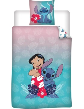 Parure de Lit Lilo & Stitch Disney 140x200 + Taie 65x65 Polycoton Réversible Licence Officielle Aymax