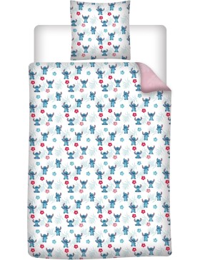 Parure de Lit Lilo & Stitch Disney 140x200 + Taie 65x65 Polycoton Réversible Licence Officielle Aymax
