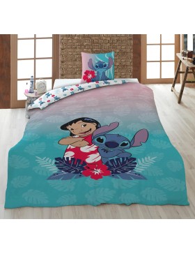 Parure de Lit Lilo & Stitch Disney 140x200 + Taie 65x65 Polycoton Réversible Licence Officielle Aymax