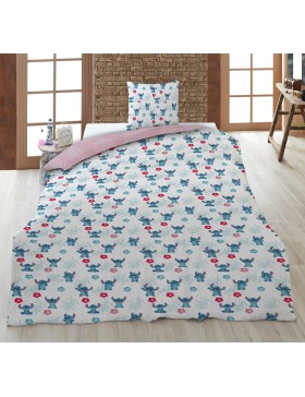 Parure de Lit Lilo & Stitch Disney 140x200 + Taie 65x65 Polycoton Réversible Licence Officielle Aymax