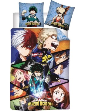 Parure de Lit My Hero Academia 140x200 + Taie 63x63 Réversible Licence Officielle Aymax