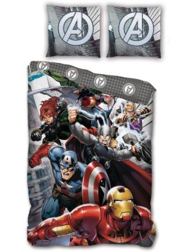 Parure de Lit Avengers Marvel 140x200 + 2 Taies 63x63 Réversible Licence Officielle Aymax