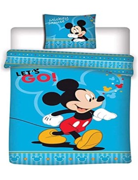 Parure de Lit Mickey Mouse Disney 140x200 + Taie 63x63 Réversible Licence Officielle Aymax
