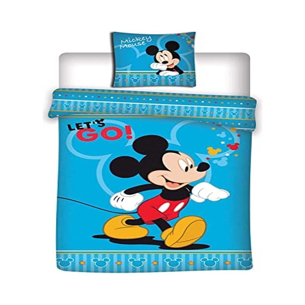 Parure de Lit Mickey Mouse Disney 140x200 + Taie 63x63 Réversible Licence Officielle Aymax