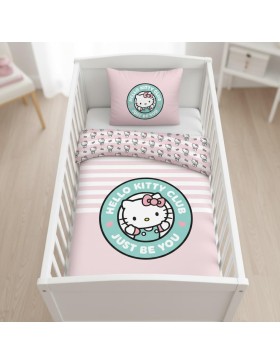 Juego de ropa de cama para bebé Hello Kitty 100x140 + Funda de almohada 40x60 100% algodón reversible Licencia oficial de Sanrio