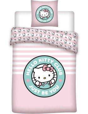 Parure de Lit Bébé Hello Kitty 100x140 + Taie 40x60 100% Coton Réversible Licence Officielle Sanrio