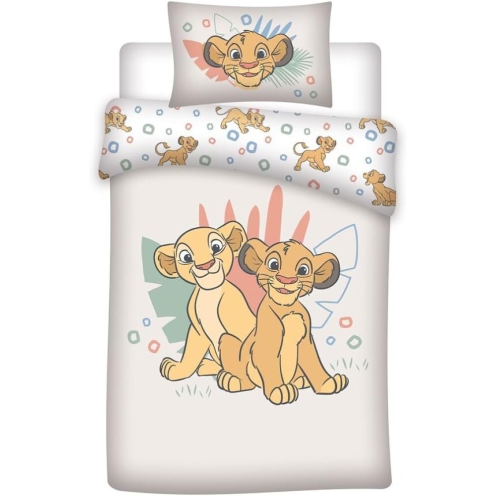 Parure de Lit Bébé Le Roi Lion Simba & Nala 100x140 + Taie 40x60 100% Coton Réversible Disney