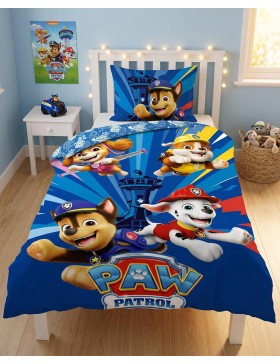 Parure de Lit Pat' Patrouille 140x200 + Taie 65x65 Polycoton Réversible Chase Marcus Stella Ruben