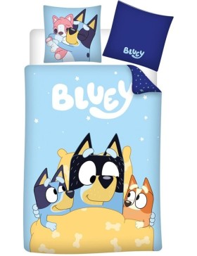Parure de Lit Bluey 140x200 + Taie 65x65 100% Coton Réversible Licence Officielle