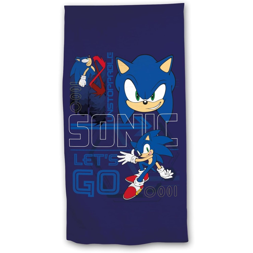 Drap de Plage Sonic 70x140 cm 100% Polyester Séchage Rapide Licence Officielle