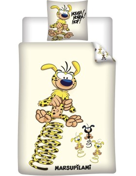 Funda nórdica Marsupilami 140x200 + Funda de almohada 65x65 Houba Hop Amarillo Blanco