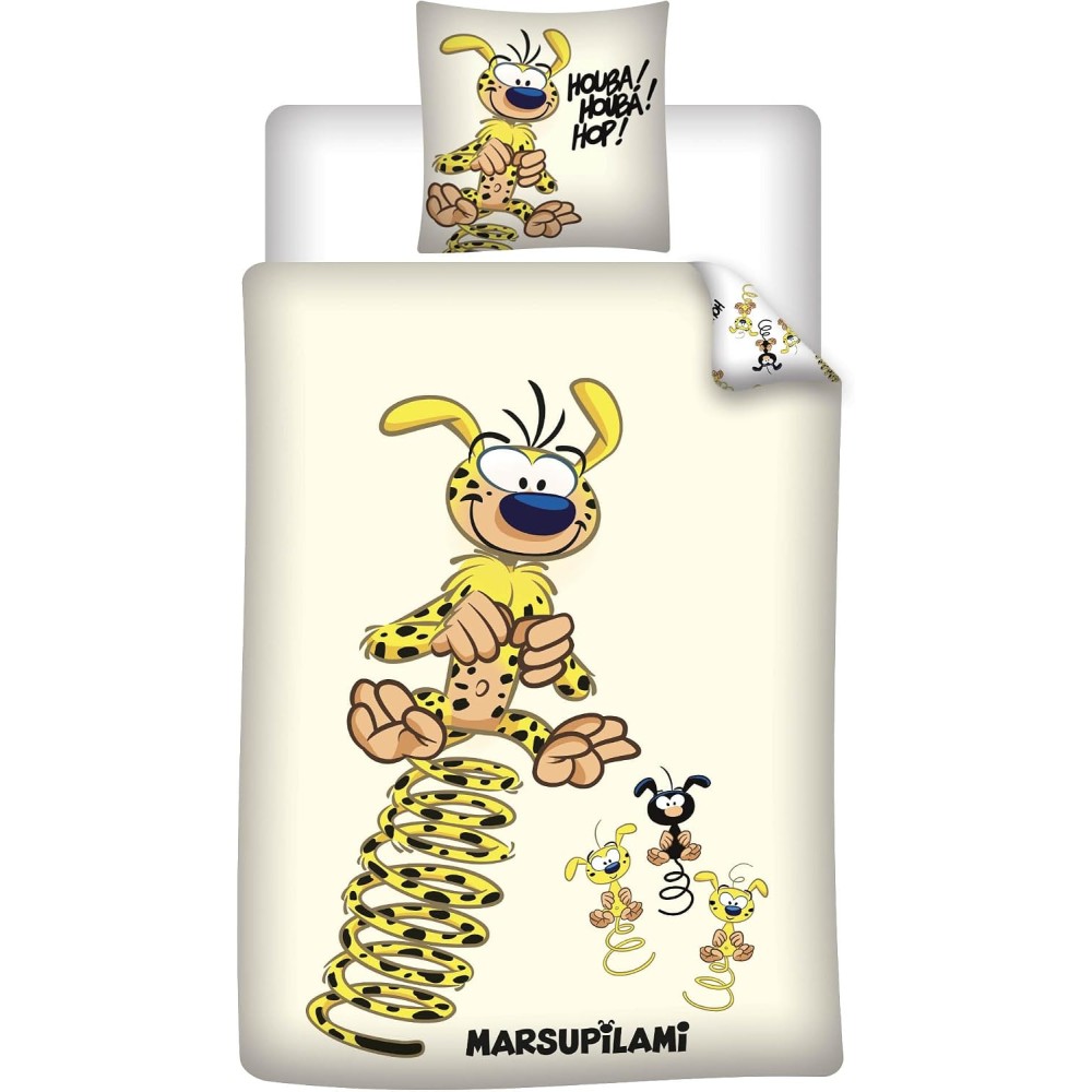 Funda nórdica Marsupilami 140x200 + Funda de almohada 65x65 Houba Hop Amarillo Blanco