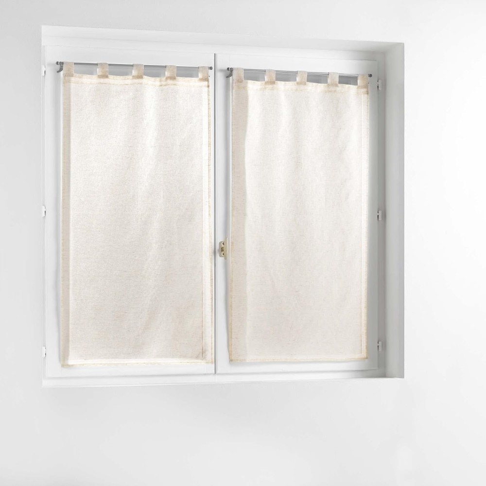 Douceur d'Intérieur, Paire Droite à Passants (2 x 60 x 160 cm) Norine Naturel, Effet Lin Tissé