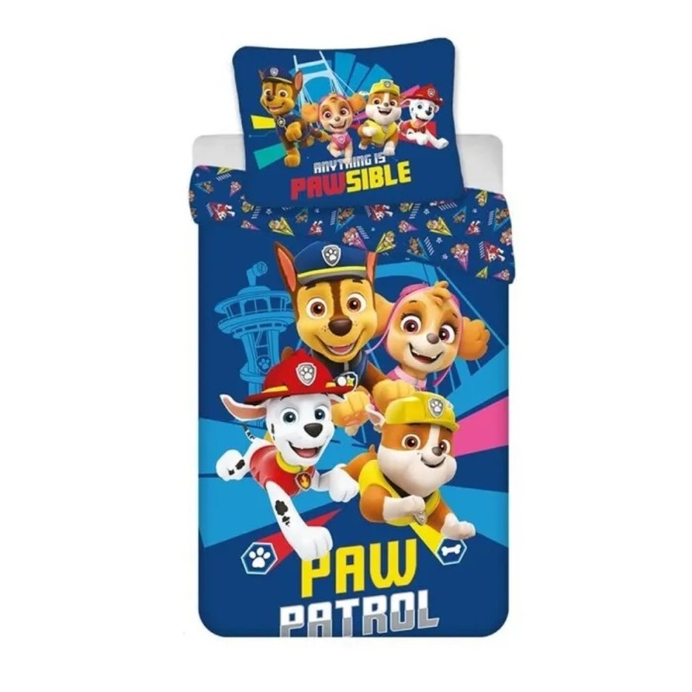 Parure de Lit Enfant - PAT PATROUILLE - Chase - Housse de Couette 140x200 cm - Taie 65x65 cm - Polycoton