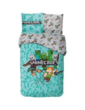 Parure de Lit Minecraft 140x200 cm – 100% Coton – Réversible avec Taie 63x63 cm