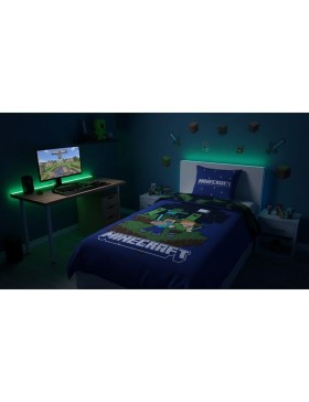 Parure de lit Minecraft réversible 140 × 200 cm – Housse de couette + taie 65 × 65 cm – Polycoton - Steve, Alex et Creepers