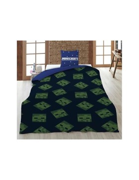 Parure de lit Minecraft réversible 140 × 200 cm – Housse de couette + taie 65 × 65 cm – Polycoton - Steve, Alex et Creepers