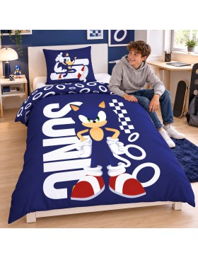 Parure de lit Sonic réversible 140 × 200 cm + taie 65 × 65 cm - Polycoton - Bleu marine - SONIC