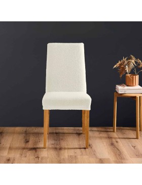 Douceur d'Intérieur, Housse de Chaise (40-50 cm) Laina Naturel, Polyester Bouclette Extensible