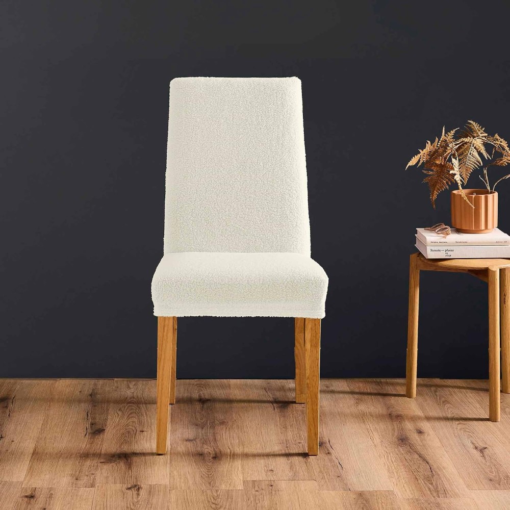 Douceur d'Intérieur, Housse de Chaise (40-50 cm) Laina Naturel, Polyester Bouclette Extensible