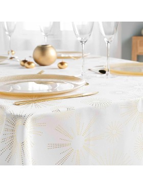 Douceur d'Intérieur, Nappe de Fête Rectangle Pampille, Polyester Imprimé Métallisé