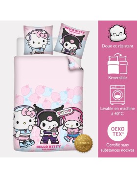 copy of Conjunto de cama reversível rosa Hello Kitty – capa de edredom + fronha