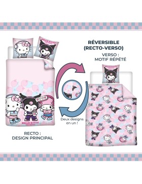 copy of Conjunto de cama reversível rosa Hello Kitty – capa de edredom + fronha