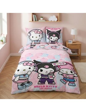 copy of Conjunto de cama reversível rosa Hello Kitty – capa de edredom + fronha