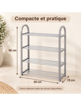 Étagère à chaussures noire 4 niveaux – Jusqu’à 8 paires – 50 × 19 × 66 cm
