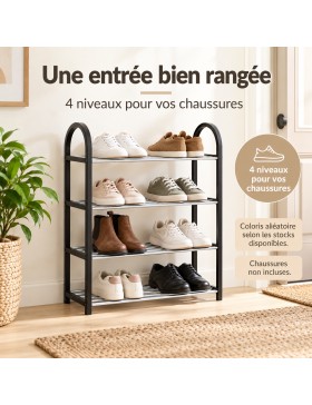 Étagère à chaussures noire 4 niveaux – Jusqu’à 8 paires – 50 × 19 × 66 cm