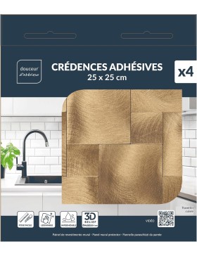 Crédence adhésive 3D Travertin cuivre – 4 panneaux 25 x 25 cm, épaisseur 4 mm – douceur d’intérieur