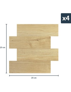 Crédence adhésive 3D Boiseo naturel effet bois – 4 panneaux 25 x 25 cm – douceur d’intérieur