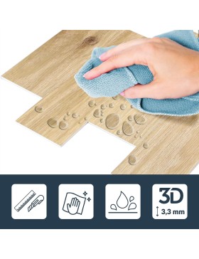 Crédence adhésive 3D Boiseo naturel effet bois – 4 panneaux 25 x 25 cm – douceur d’intérieur
