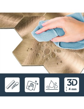 Crédence adhésive 3D Hexa cuivre – 4 panneaux 25 x 23,2 cm, épaisseur 4 mm – douceur d’intérieur