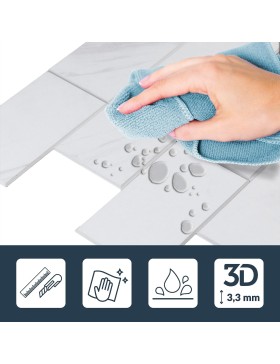 Crédence adhésive 3D Careo blanc effet marbre – 4 panneaux 25 x 25 cm – douceur d’intérieur