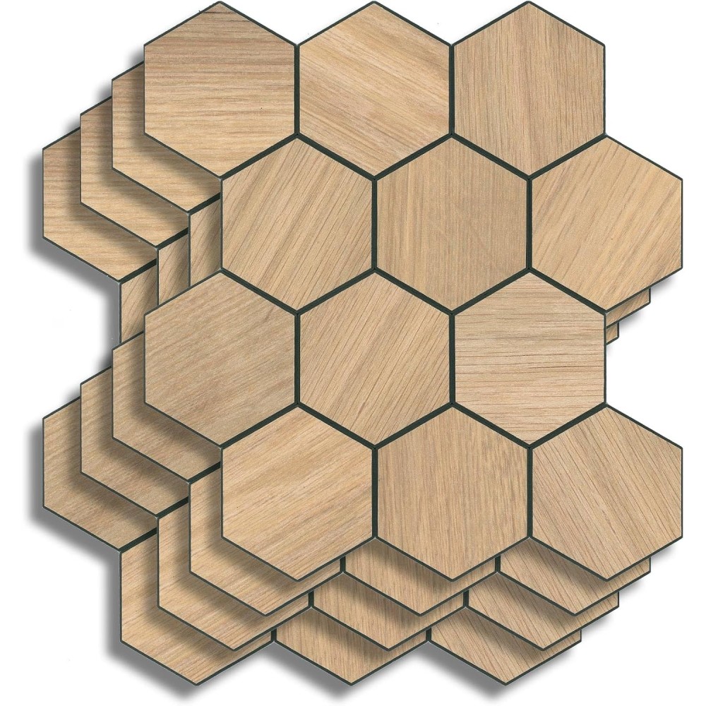 Crédence adhésive 3D Hexa effet bois – 4 panneaux 25 x 23,2 cm – douceur d’intérieur
