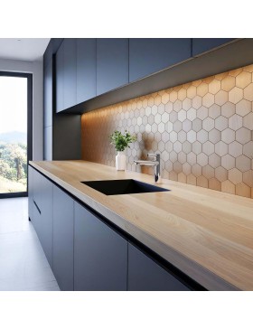 Crédence adhésive 3D Hexa effet bois – 4 panneaux 25 x 23,2 cm – douceur d’intérieur
