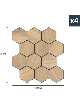 Crédence adhésive 3D Hexa effet bois – 4 panneaux 25 x 23,2 cm – douceur d’intérieur