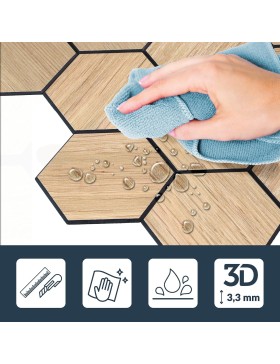 Crédence adhésive 3D Hexa effet bois – 4 panneaux 25 x 23,2 cm – douceur d’intérieur