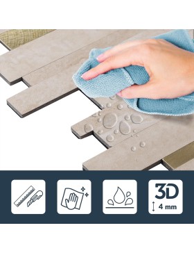 Crédence adhésive 3D Lamelles naturel – 4 panneaux 25 x 25 cm, épaisseur 4 mm – douceur d’intérieur