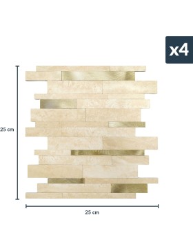 Crédence adhésive 3D Lamelles naturel – 4 panneaux 25 x 25 cm, épaisseur 4 mm – douceur d’intérieur
