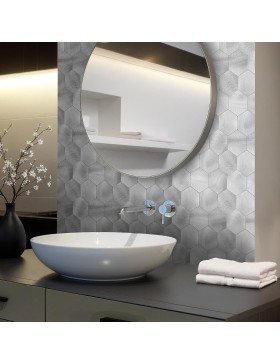 Crédence adhésive 3D Hexa chrome – 4 panneaux 25 x 23,2 cm, lavables et imperméables – douceur d’intérieur