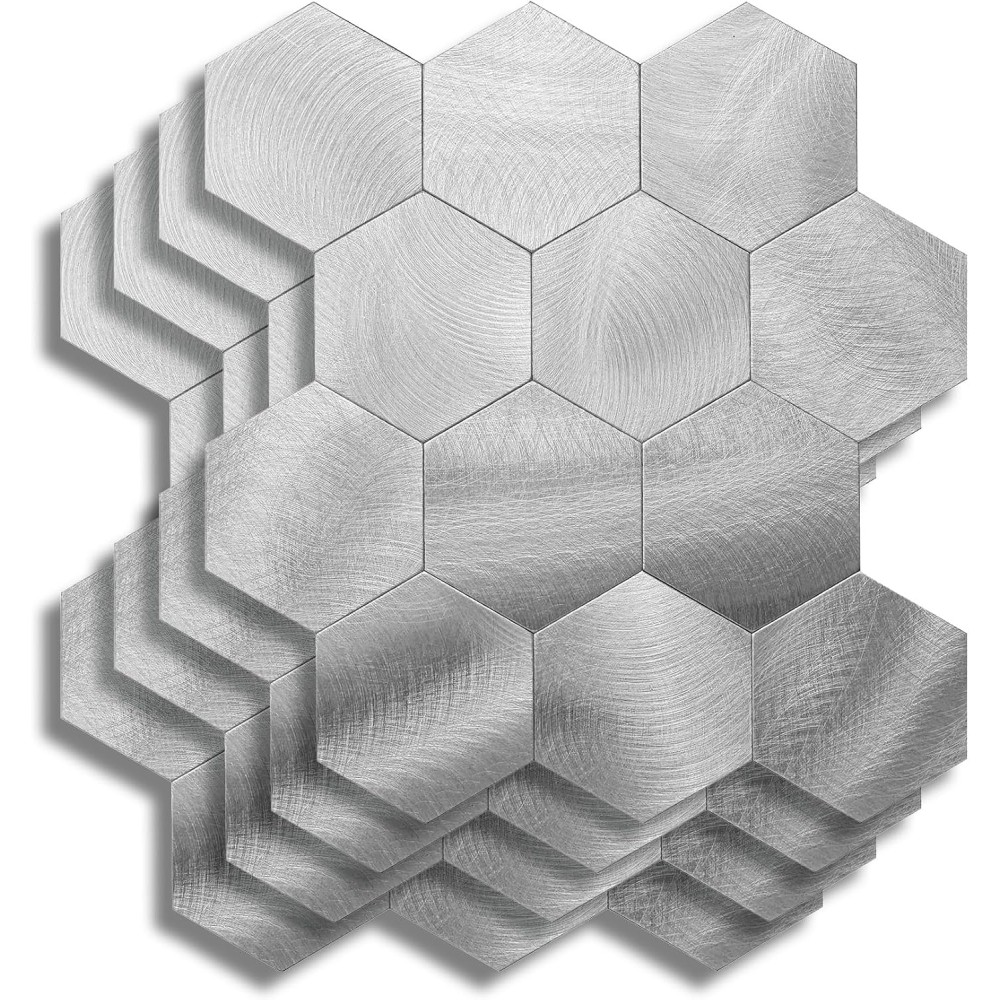 Crédence adhésive 3D Hexa chrome – 4 panneaux 25 x 23,2 cm, lavables et imperméables – douceur d’intérieur