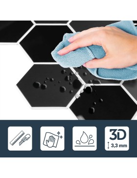 Crédence adhésive 3D Hexa noir – 4 panneaux 25 x 23,2 cm, épaisseur 3,3 mm – douceur d’intérieur