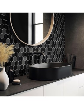 Crédence adhésive 3D Hexa noir – 4 panneaux 25 x 23,2 cm, épaisseur 3,3 mm – douceur d’intérieur