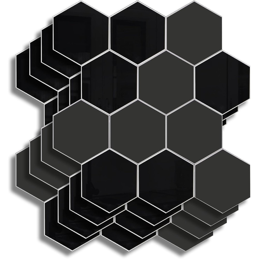 Crédence adhésive 3D Hexa noir – 4 panneaux 25 x 23,2 cm, épaisseur 3,3 mm – douceur d’intérieur